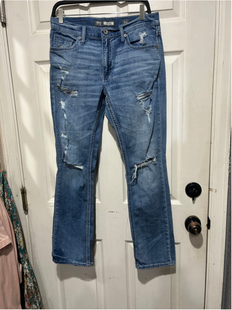 Men's Bke Jake Straight Leg Distressed Jeans Waist 31 Blue